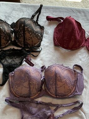 Adore Me Lace Balconette Bra Set - Black, Burgundy, Lavender